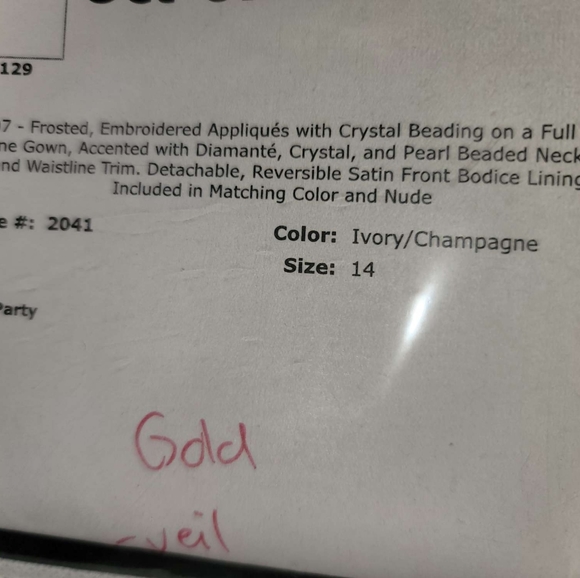 STYLE #2041 Mori Lee Parthenia Wedding Dress size 14 with Veil - Picture 7 of 8